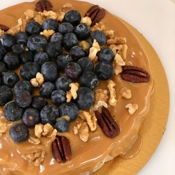 Torta Palha Italiana Nozes com Doce de Leite e Blueberry